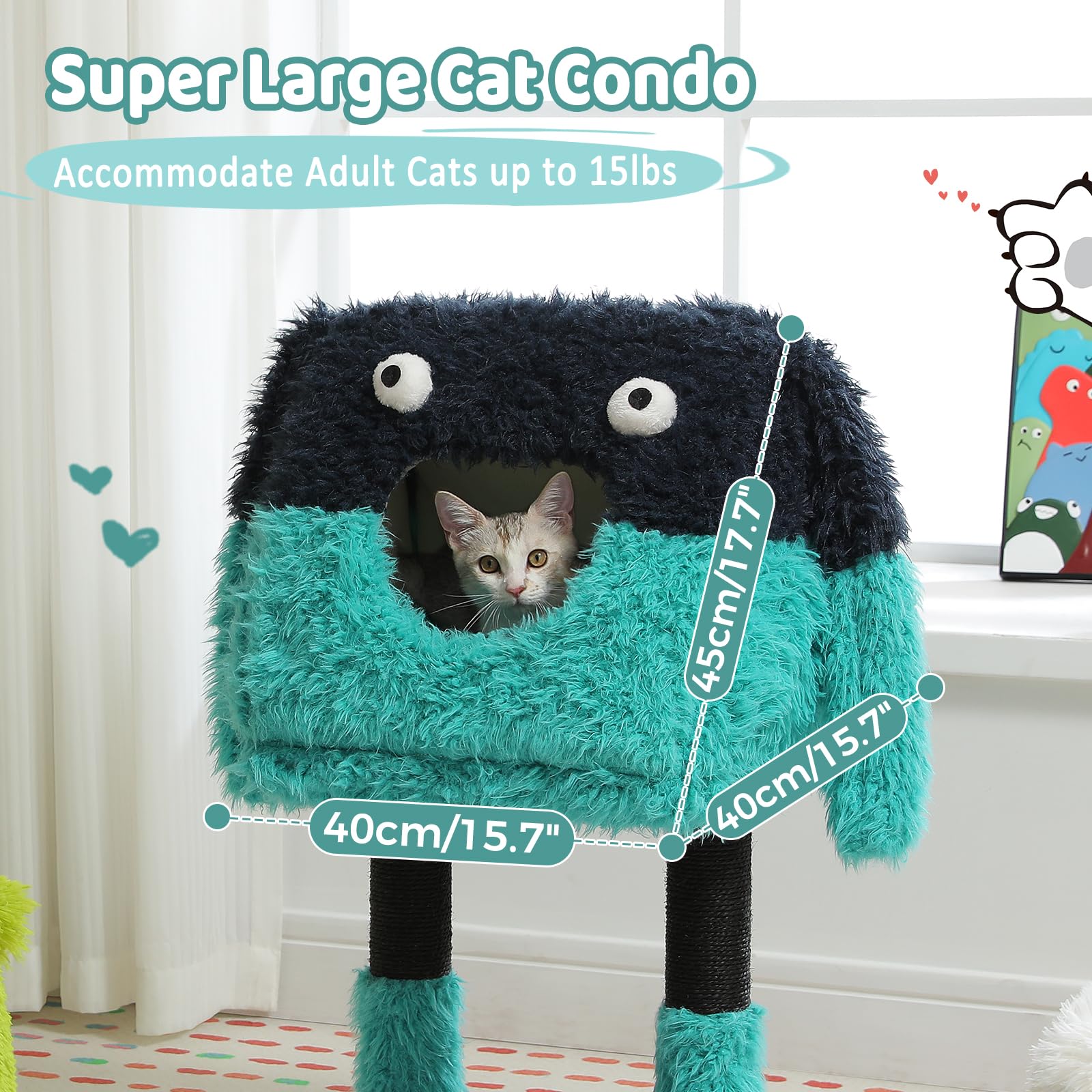 Pawz Road Cartoon-Themed Cat Tree, 2 In 1 Cat Scratching Post With Big Cozy Condo, Artistic Modeling Playing Tower With A Soft R